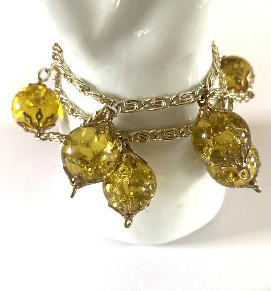 Unique Signed Germany Crackle Glass Bead Dangle Bracelet