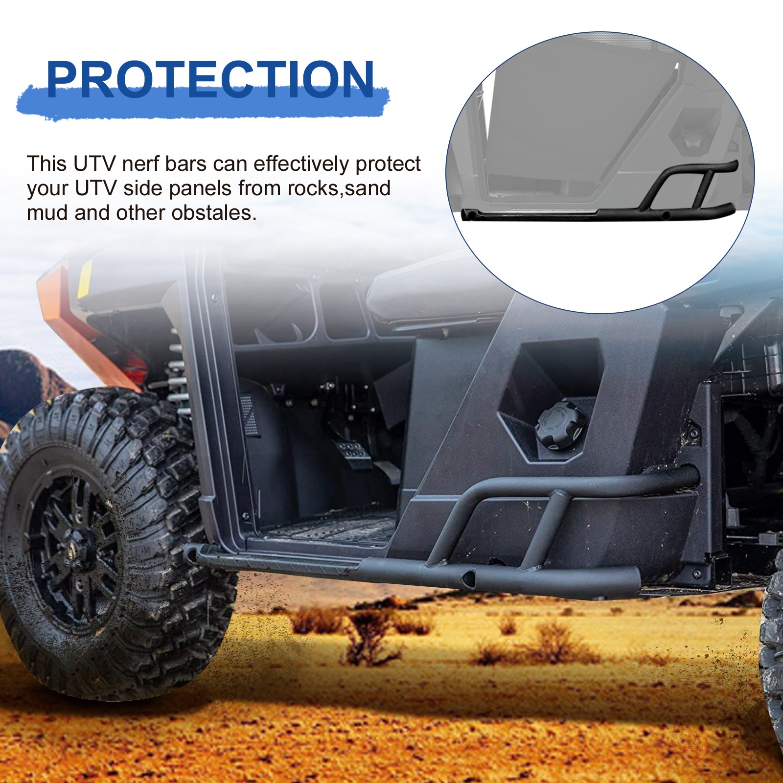 Powder Coated Steel Nerf Bars Rock Sliders Fit For 2018+ Polaris Ranger XP 1000