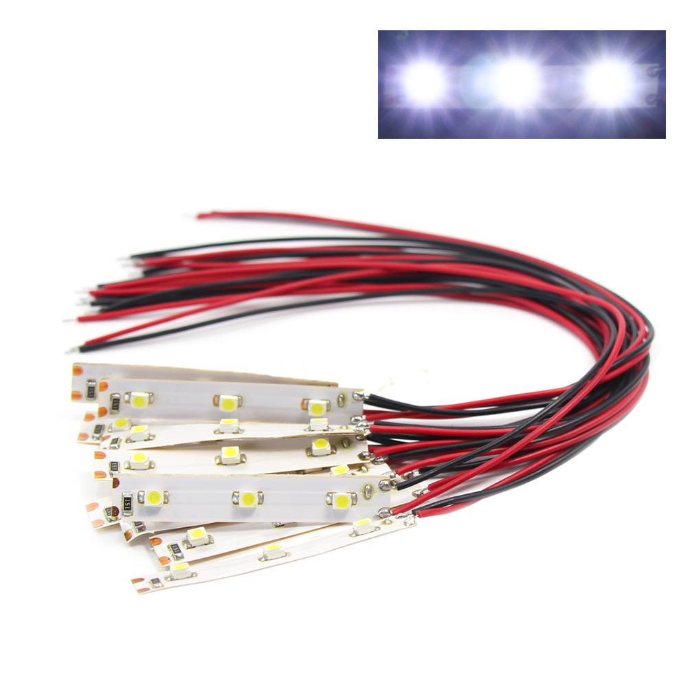 DD01W 10pcs Pre Wired White Strip Led Light Self-adhesive Flexible 12V ~ 18V