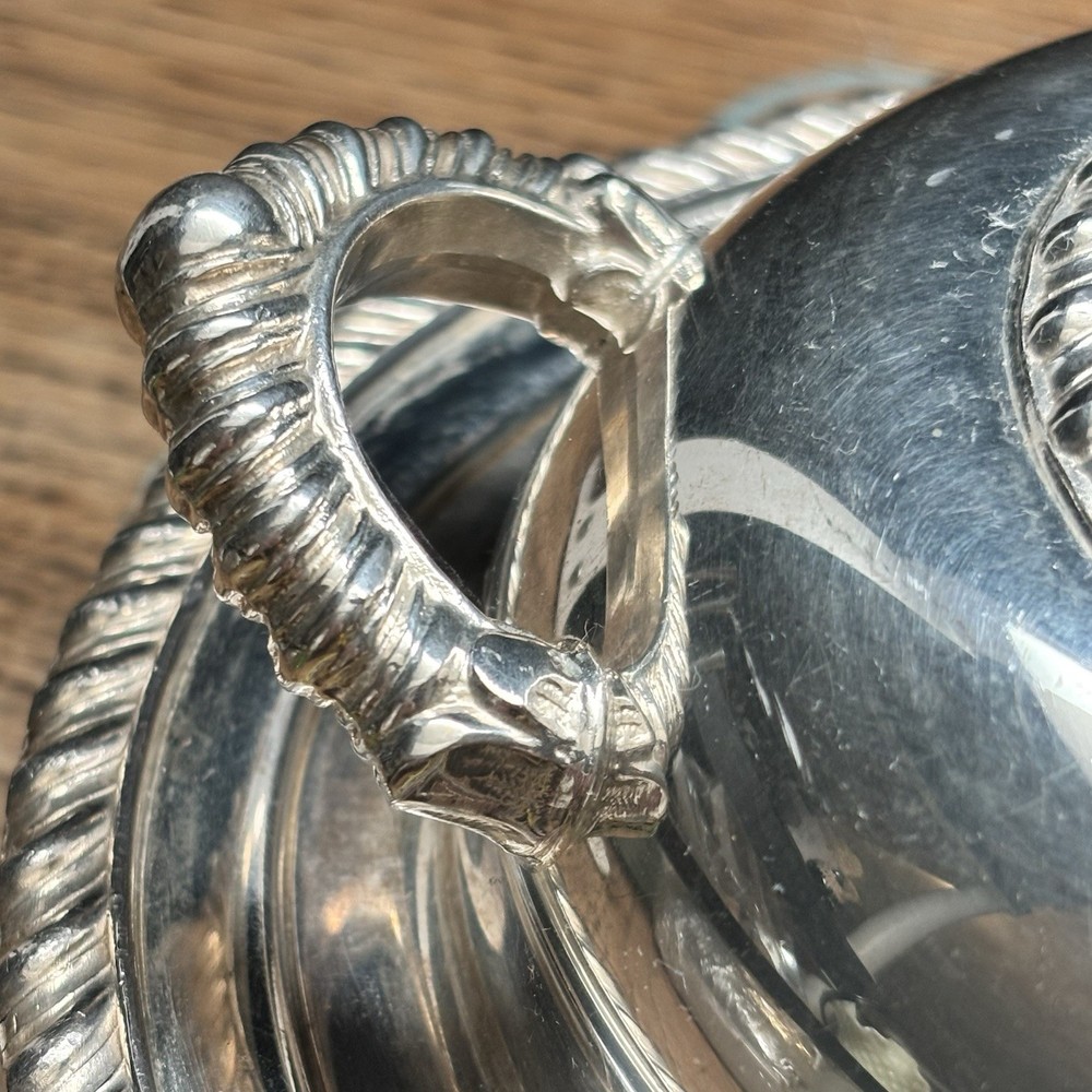 English Silver Serving Dish Covered 2 Piece Oval Silver-plate 10” Vintage