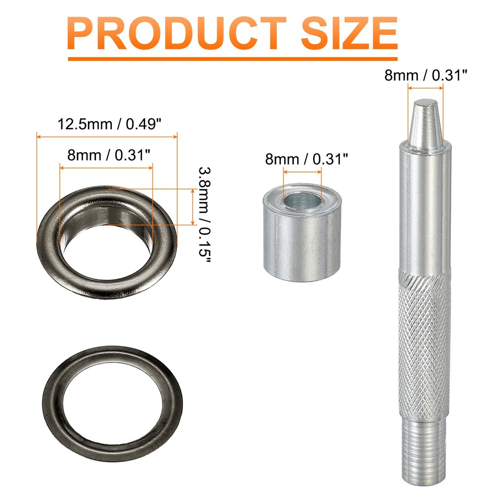 20Set Grommets Eyelets Kit 8mm Copper Eyelets with Setting Tool Gun Black