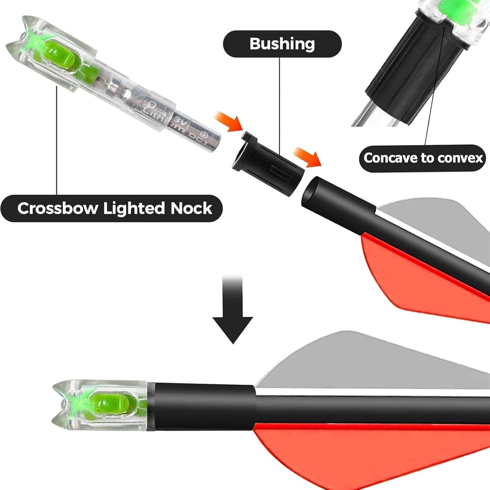 Crossbow Lighted Nocks 6 Pack for 4 Sizes Light Up Automatically Accuracy