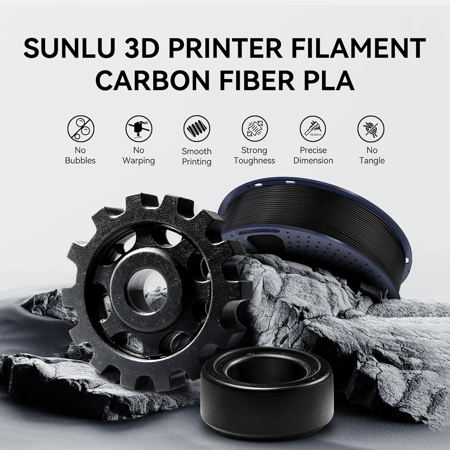 SUNLU Carbon Fiber PETG 3D Printer Filament 1.75mm PETG-CF 1KG,10% short fiber