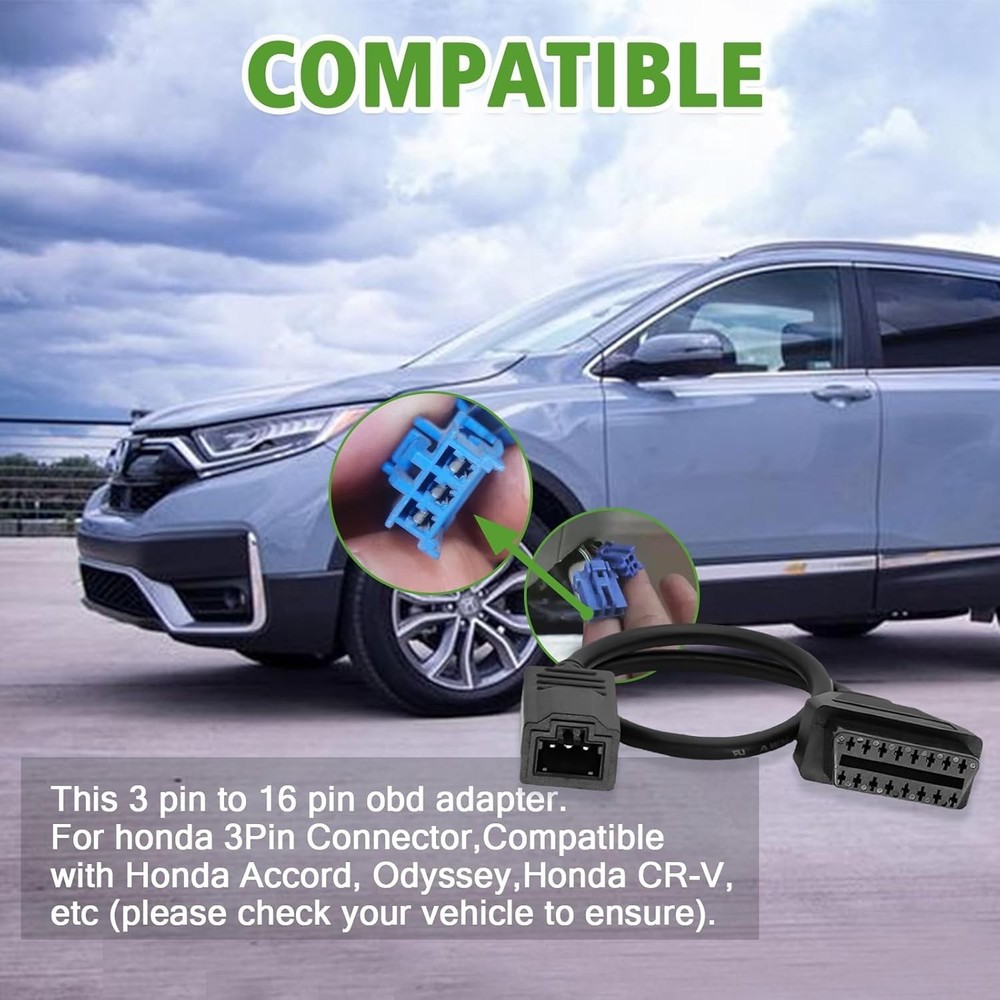OBD2 Convertor Adapter for 3Pin to 16 Pin Diagnostic Code Reader Cable for Honda