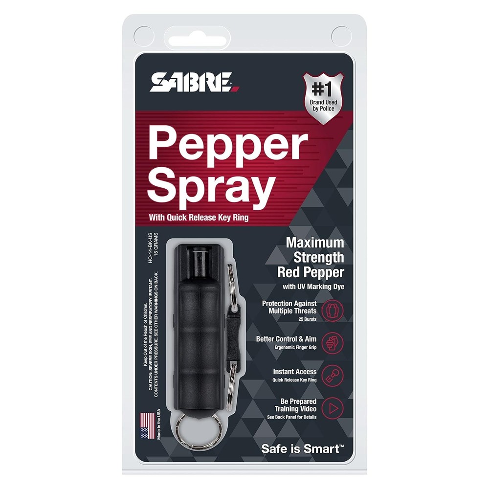 Sabre Pepper Spray with Quick Release Key Ring - 2 Pack - Black - UV Dye