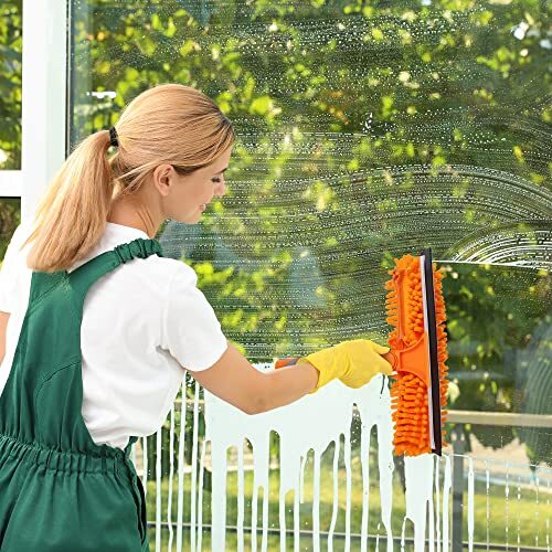 Window Squeegee and Microfiber Scrubber Set, 2-In-1 Window Cleaning Kit