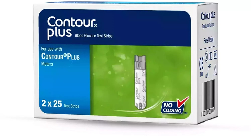 Contour Plus Blood Glucose Glucometer with 50 Test Strips Free