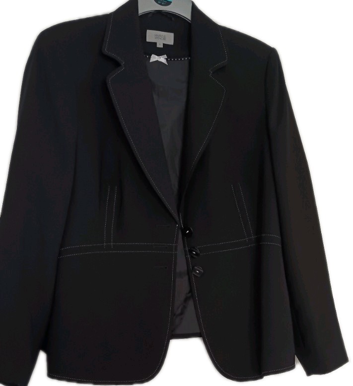 Ladies Black Three Button Closure Stitch Trim Lined Collared Jacket Size 22