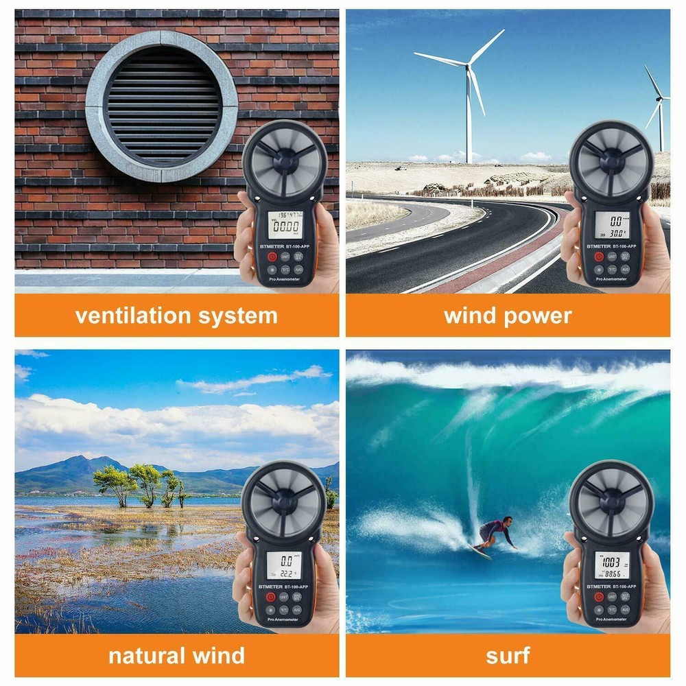 Digital Anemometer Air Flow Meter LCD Wind Speed Gauge Bluetooth APP Test 30m/s