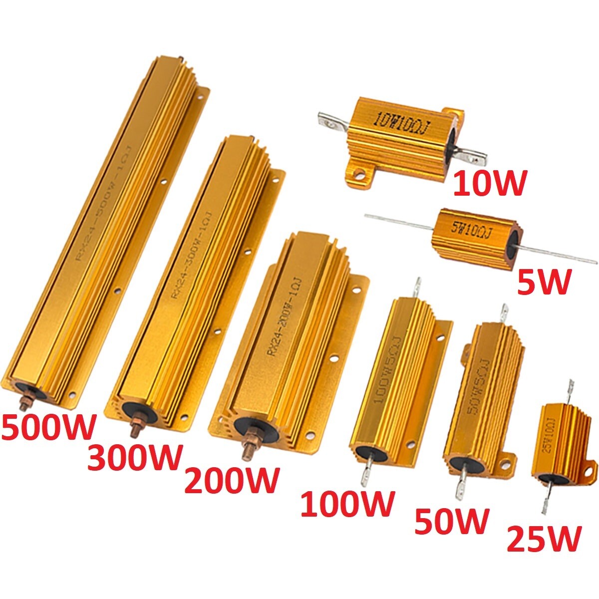 5W 10W -500W Watt High Power Aluminum shell Wirewound Metal Resistor 0.1Ω - 10KΩ