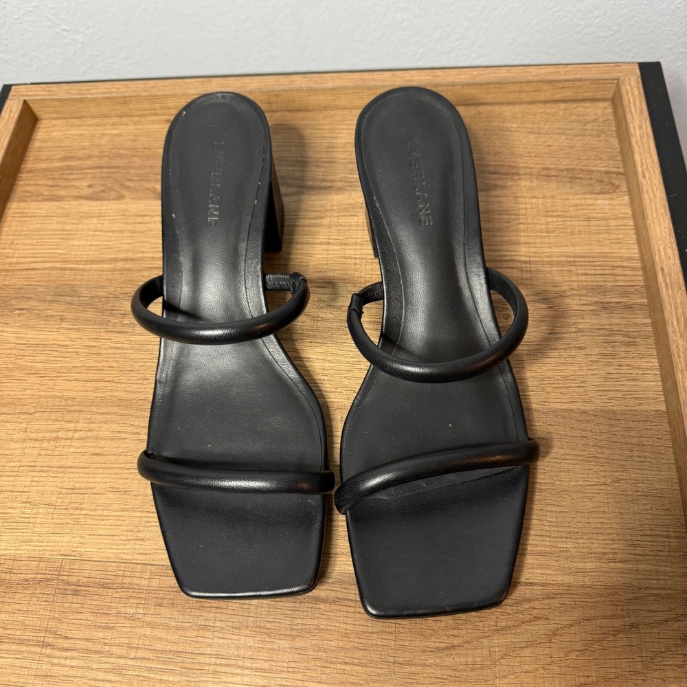 Everlane The Double Strap Heel Black Leather Size 8
