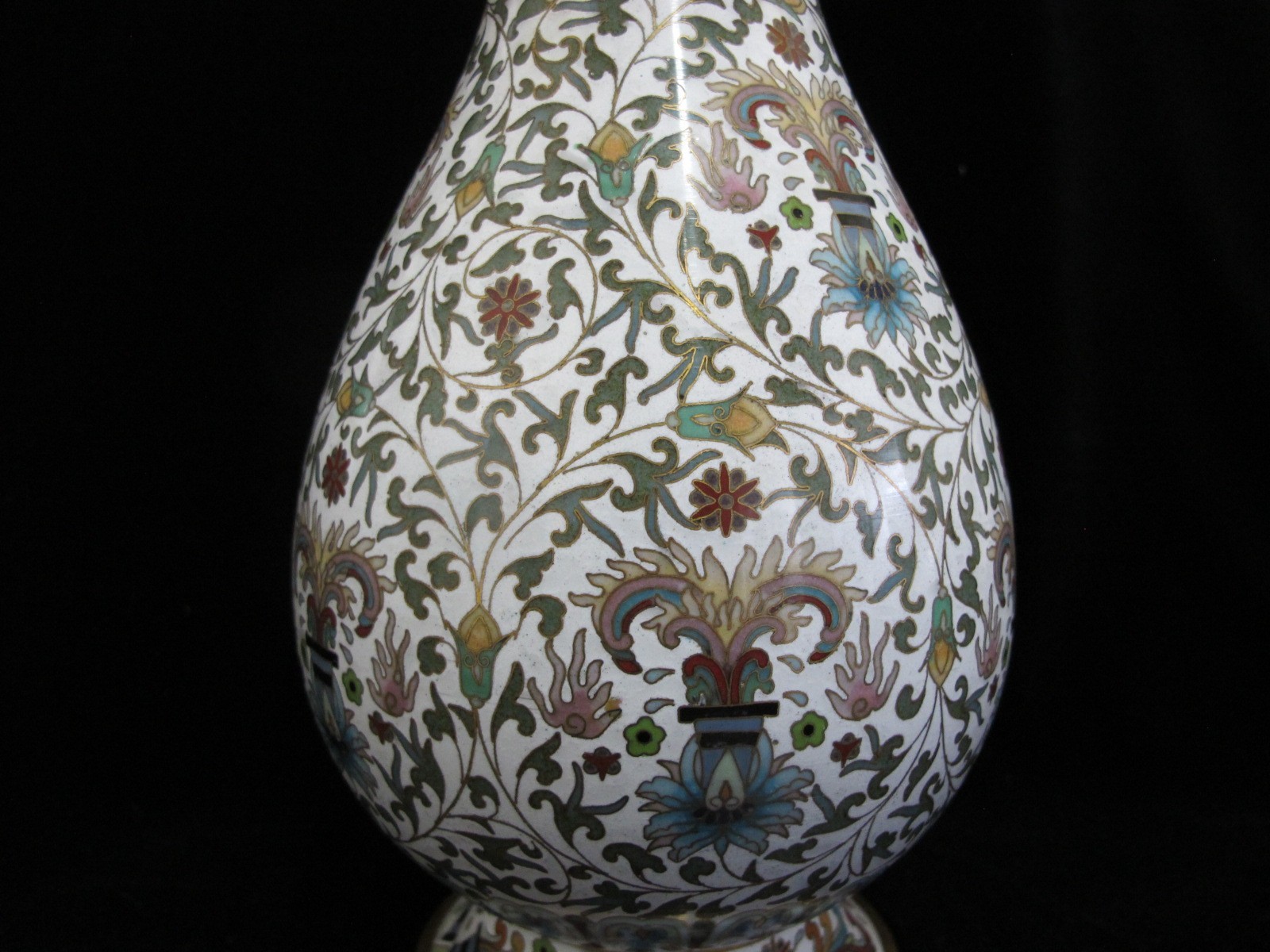 Large CHINESE White Enamel CLOISONNE Colorful FLOWER Vase Pair