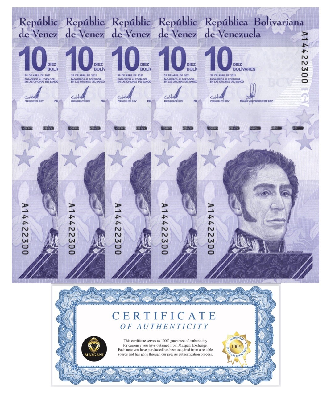 VENEZUELA 10 DIGITALES 2021 qty 5 UNC 10 million bolivar soberano New USA