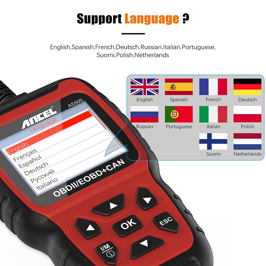 Ancel AS500 Car Code Reader OBD2 Scanner Check Engine Battery Monitoring Tool