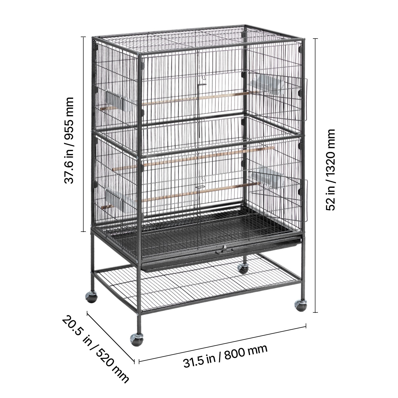 Uimoso Bird Flight Cage 31.5 x 20.5 x 52 inch Wrought Iron with Perches