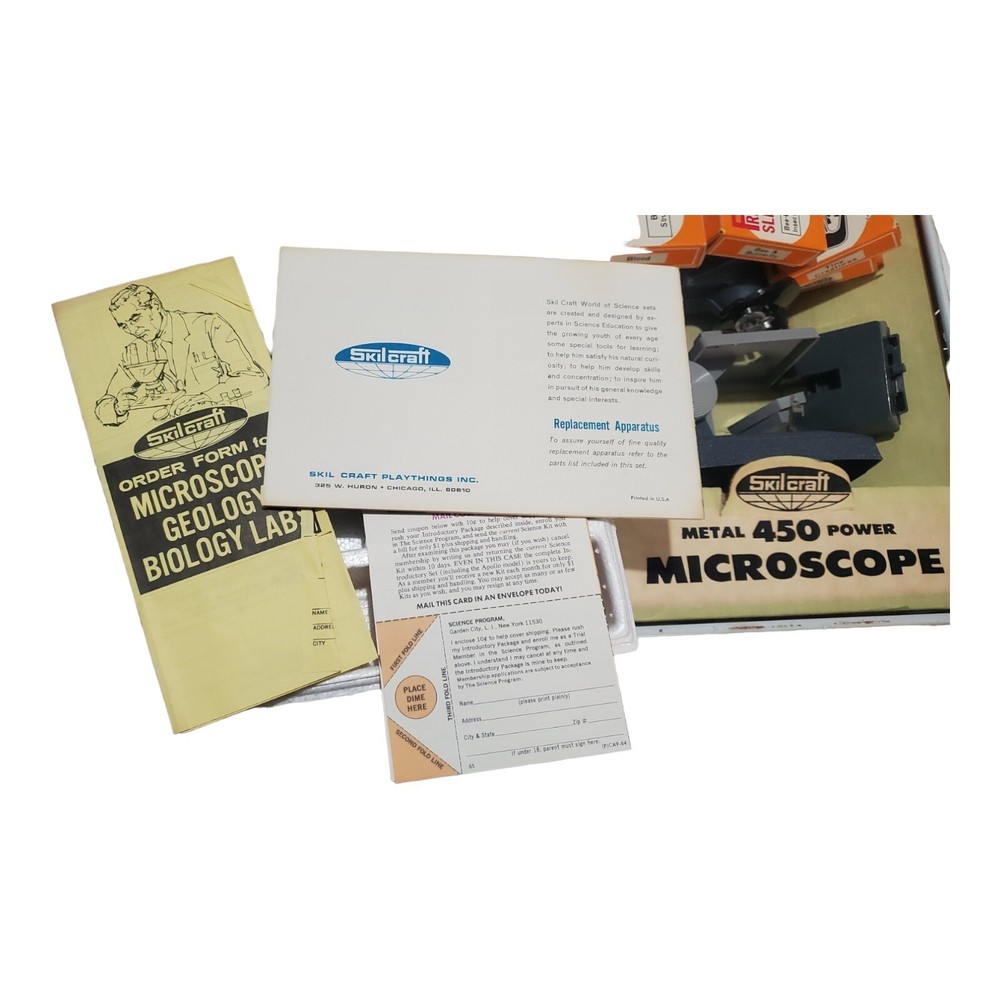 Vintage SKILCRAFT MICROSCOPE LAB set Meta Case 450 power