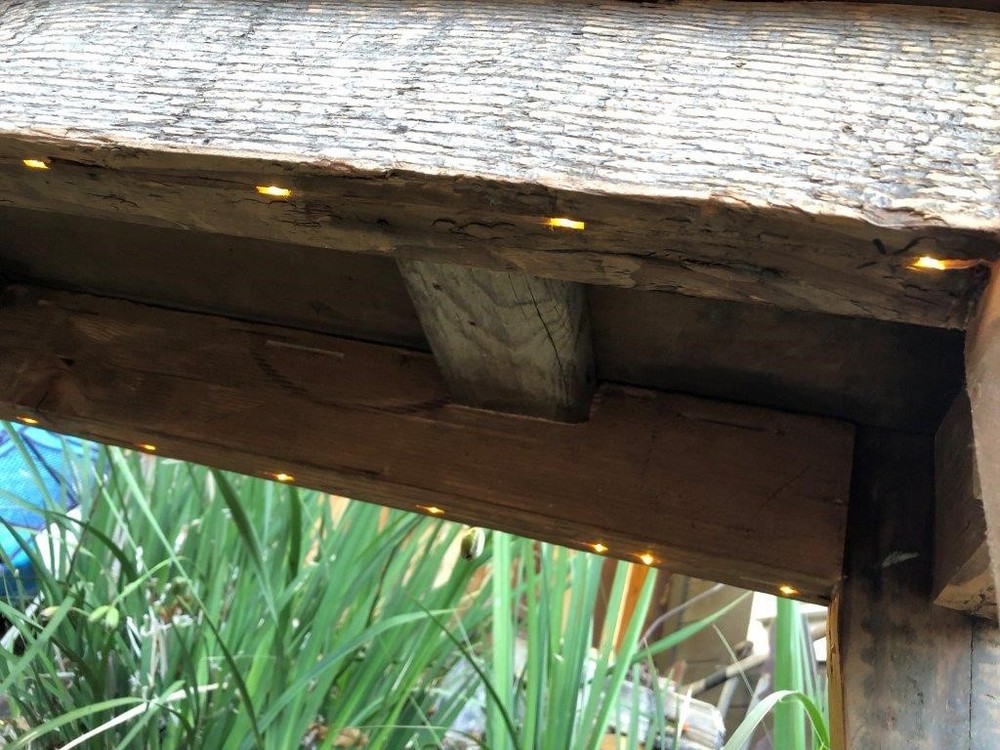 Custom Rustic Barnwood Bench wth Lights by Whatever Woodworks