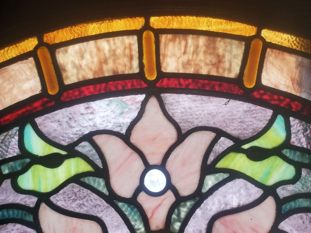 GREAT ANTIQUE ARCH STAINED GLASS WINDOW