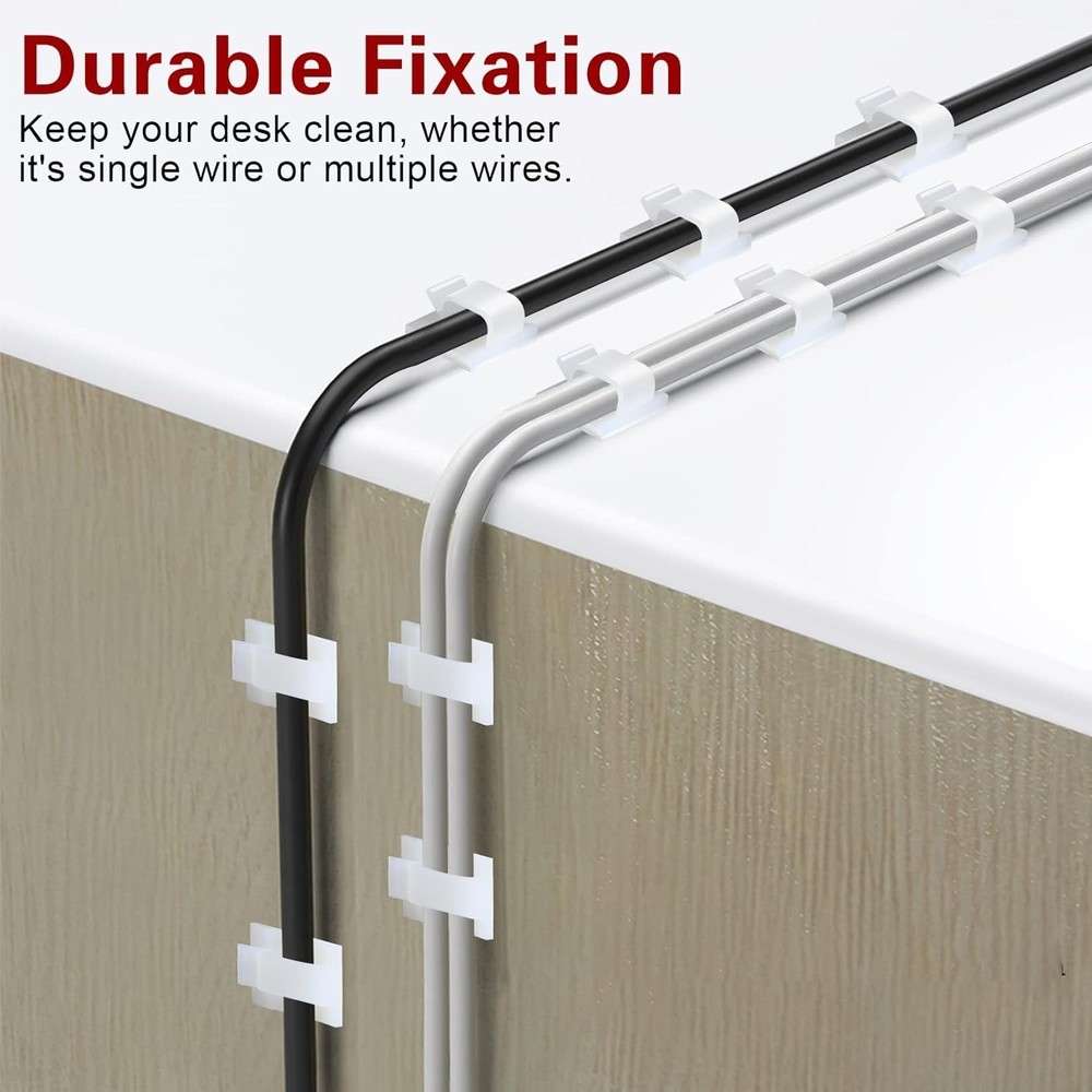 120 Pcs Self-Adhesive Cable Wire Clips - Elegant White Cable Management