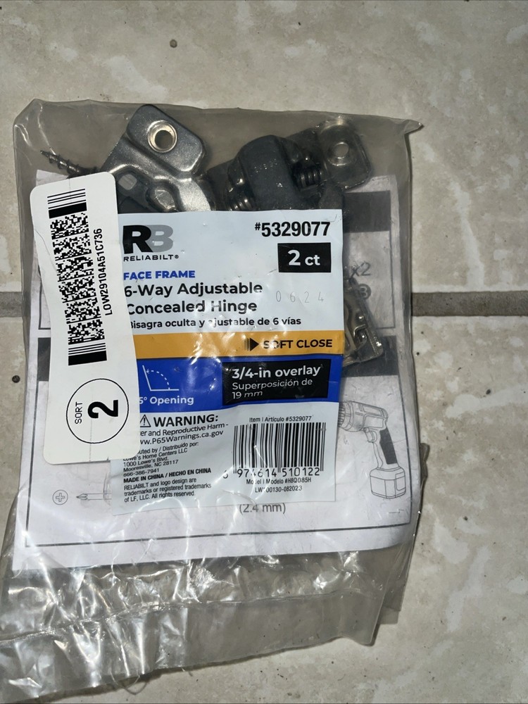 Reliabilt Face Frame 6 Way Adjustable Concealed Hinge  5329077  2 Count