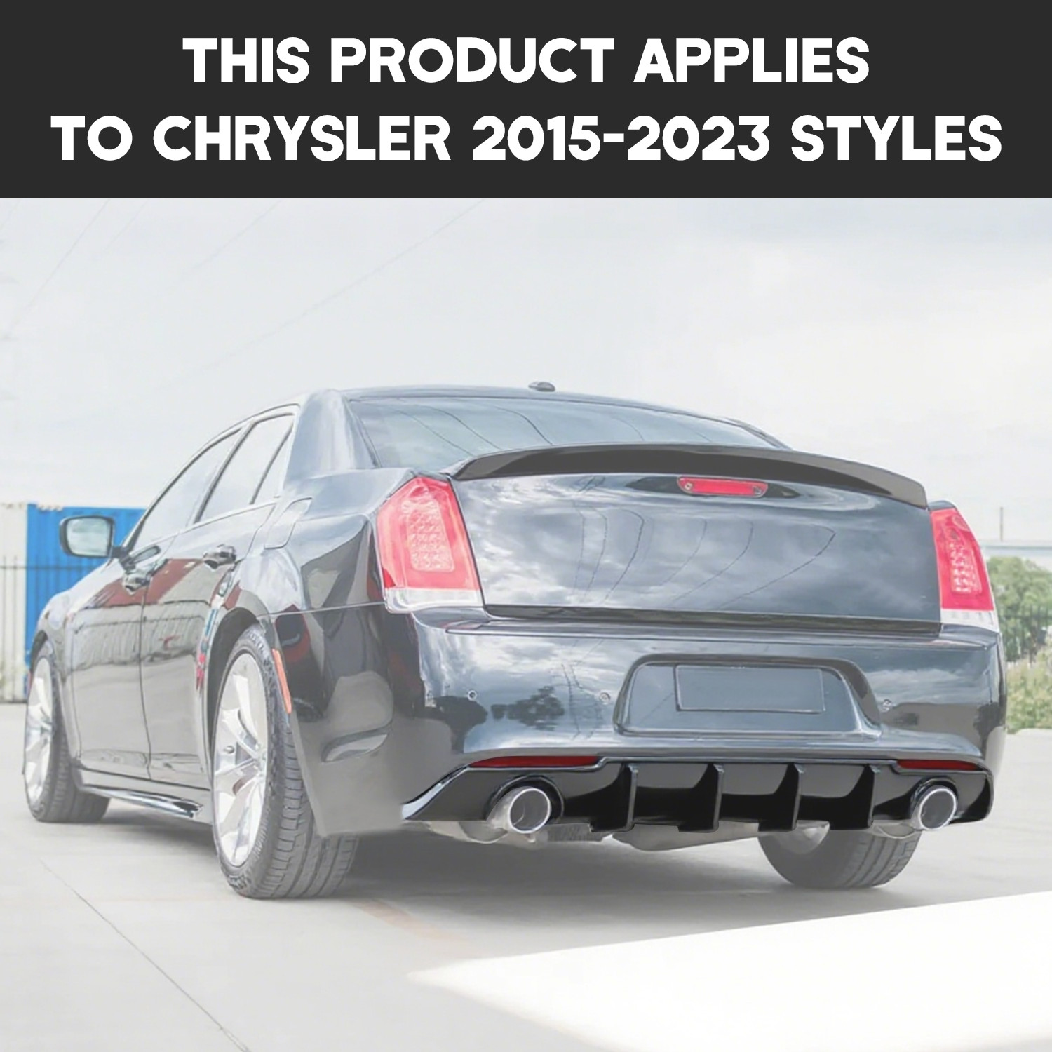 For 2015-2023 Chrysler 300 SRT Bumper Lip Gloss Black Dual Exhaust Rear Diffuser