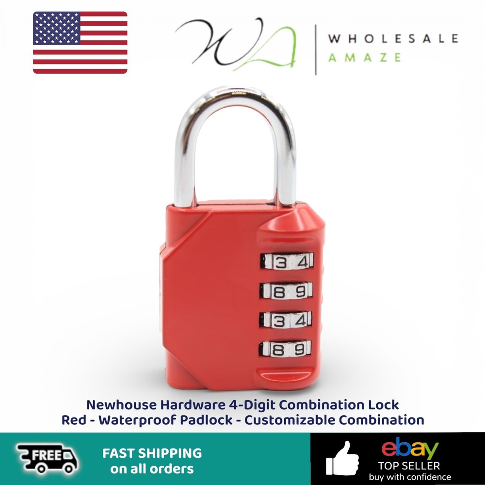 Newhouse Hardware 4-Digit Combination Lock Red - Waterproof Padlock Customizable