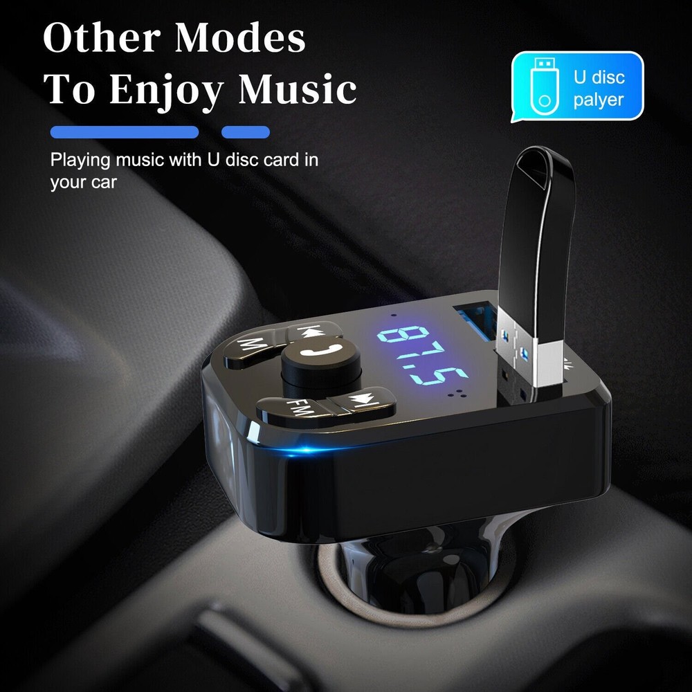 Bluetooth 5.0 Car Wireless FM Transmitter Adapter 2USB PD Charger AUX Hands-Free