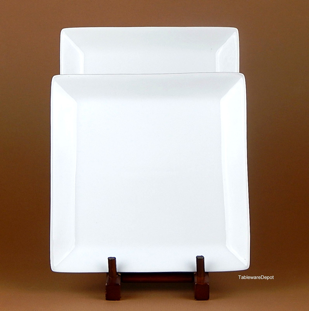 Pottery Barn GREAT WHITE SQUARE Two 8 1/2" Salad Plates, MINT Condition!