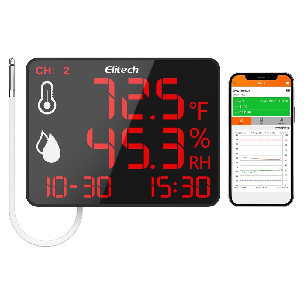 Elitech Bluetooth Hygrometer Thermometer Single External Probe,