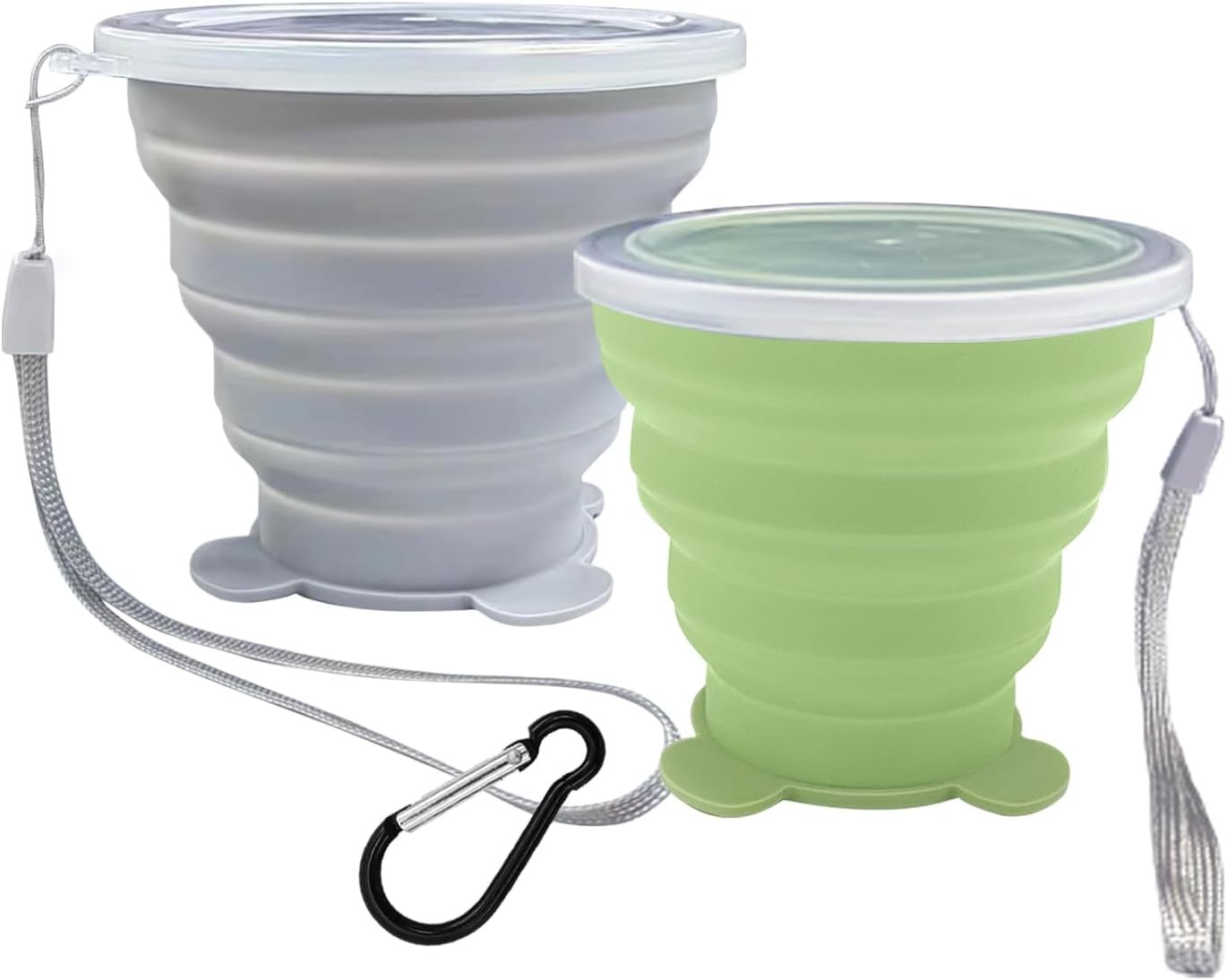2 Pcs Collapsible Cups, Silicone 180+180, Grey&Green