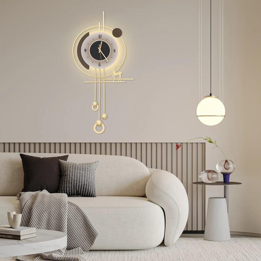 Modern Wall Clock, LED Lighting Wall Clock, Large Gold Decorative Wall Clock