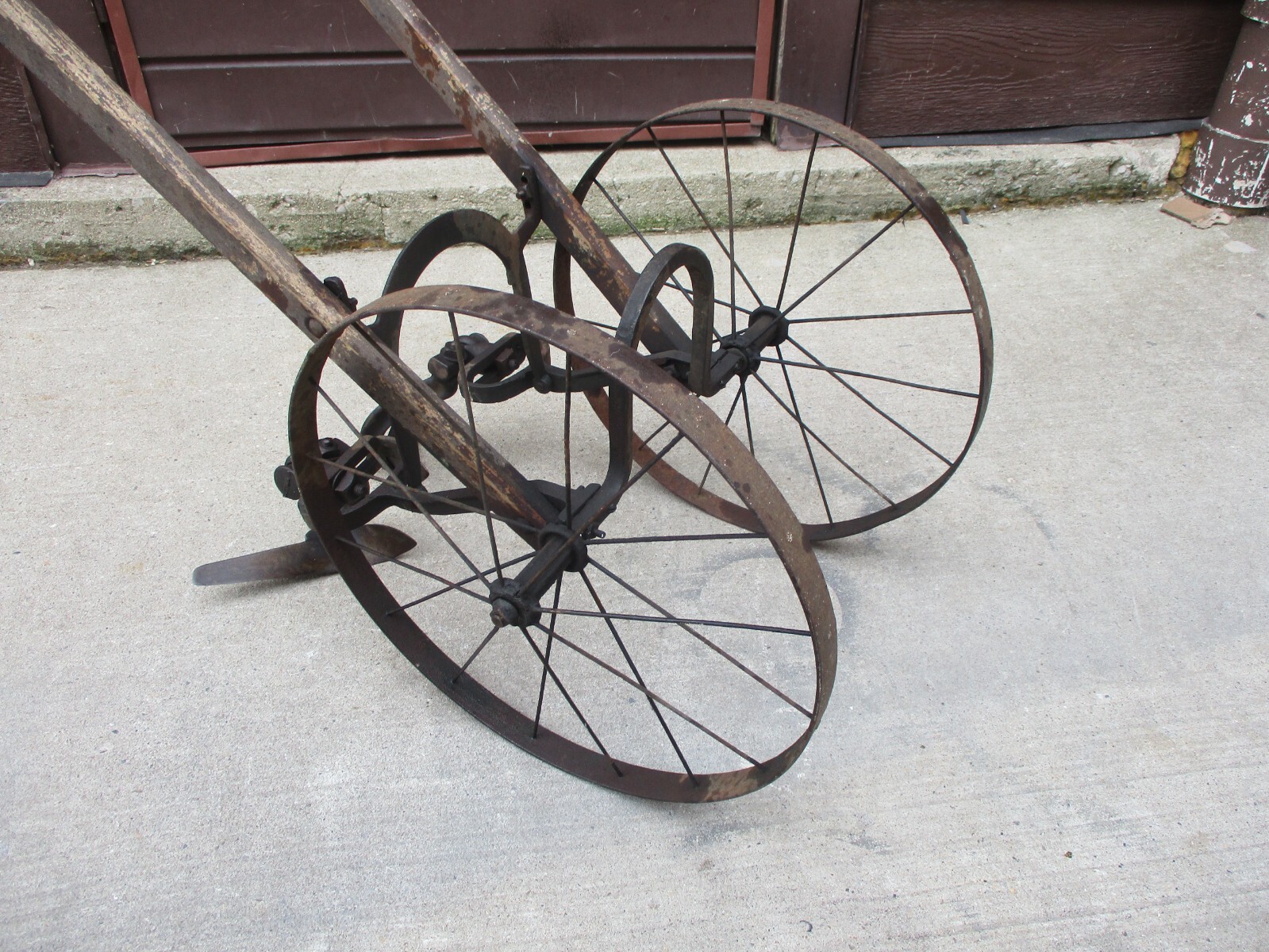 Antique 1900's Excelsior Double Wheel Farming Garden Cultivator Plow Wood /Metal
