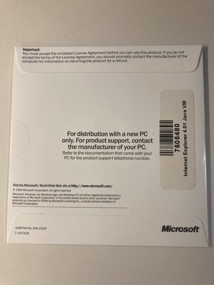 Microsoft Virtual Machine (Java VM Windows 98/NT) brand new, factory sealed, oem