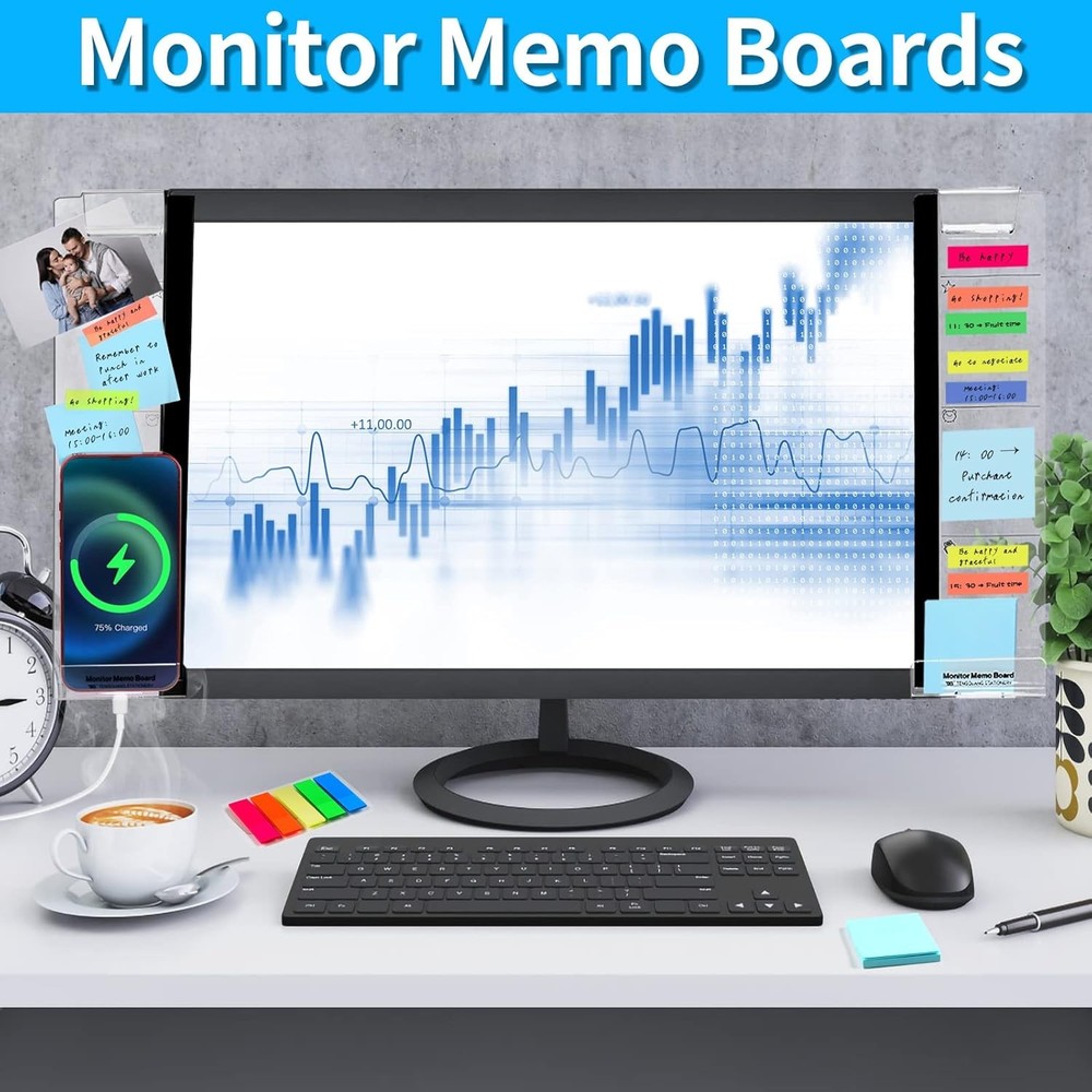 Monitor Memo Board, 2 PCS Multifunction Sticky Note Holder for Computer Screen