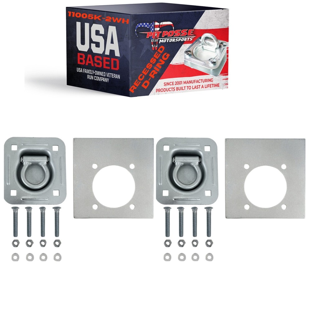 Pit Posse Cargo Trailer Anchor Tie Down D-Ring Flush with Hardware (2pk/Silver)
