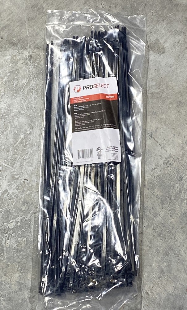 PROSELECT 14-1/2" Black Cable Ties, #PSCTB14, 100Count Package New