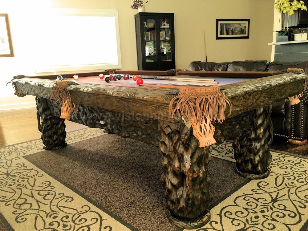 Wilderness 8' Hand-Crafted Rustic Log Pool Table Billiard for Log Home / Cabin