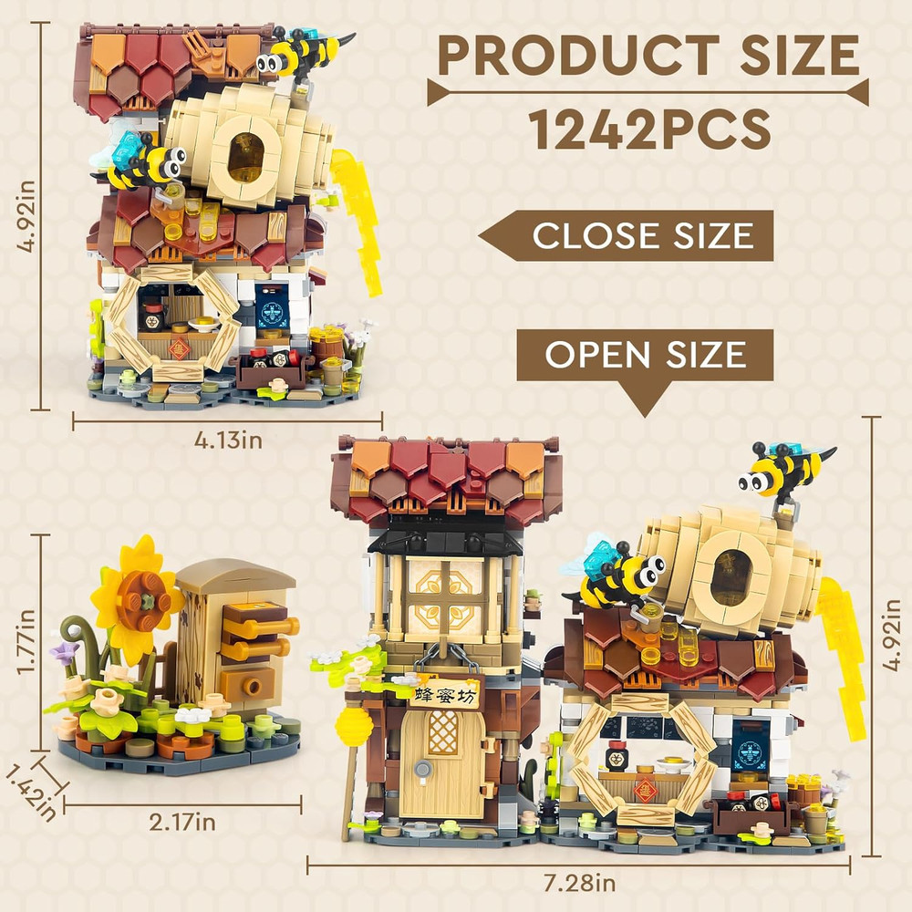 Honey Workshop Mini Building Set, MOC Creative DIY Simulation Architecture Toy,