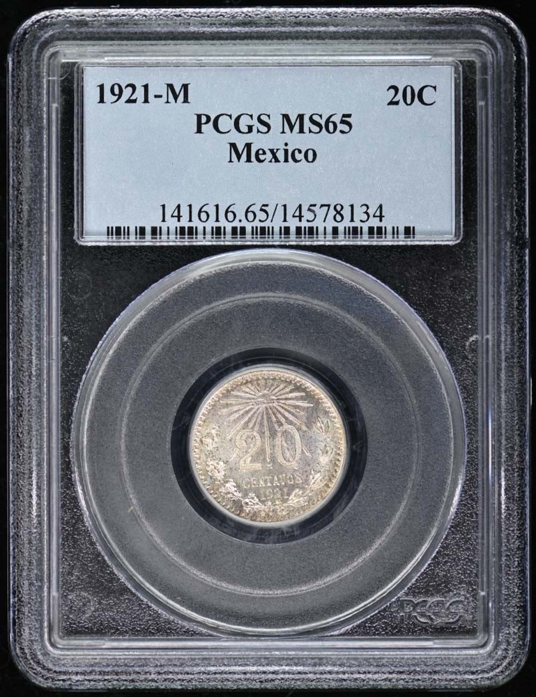 1921-Mo 20C 20 Centavos Mexico PCGS MS65