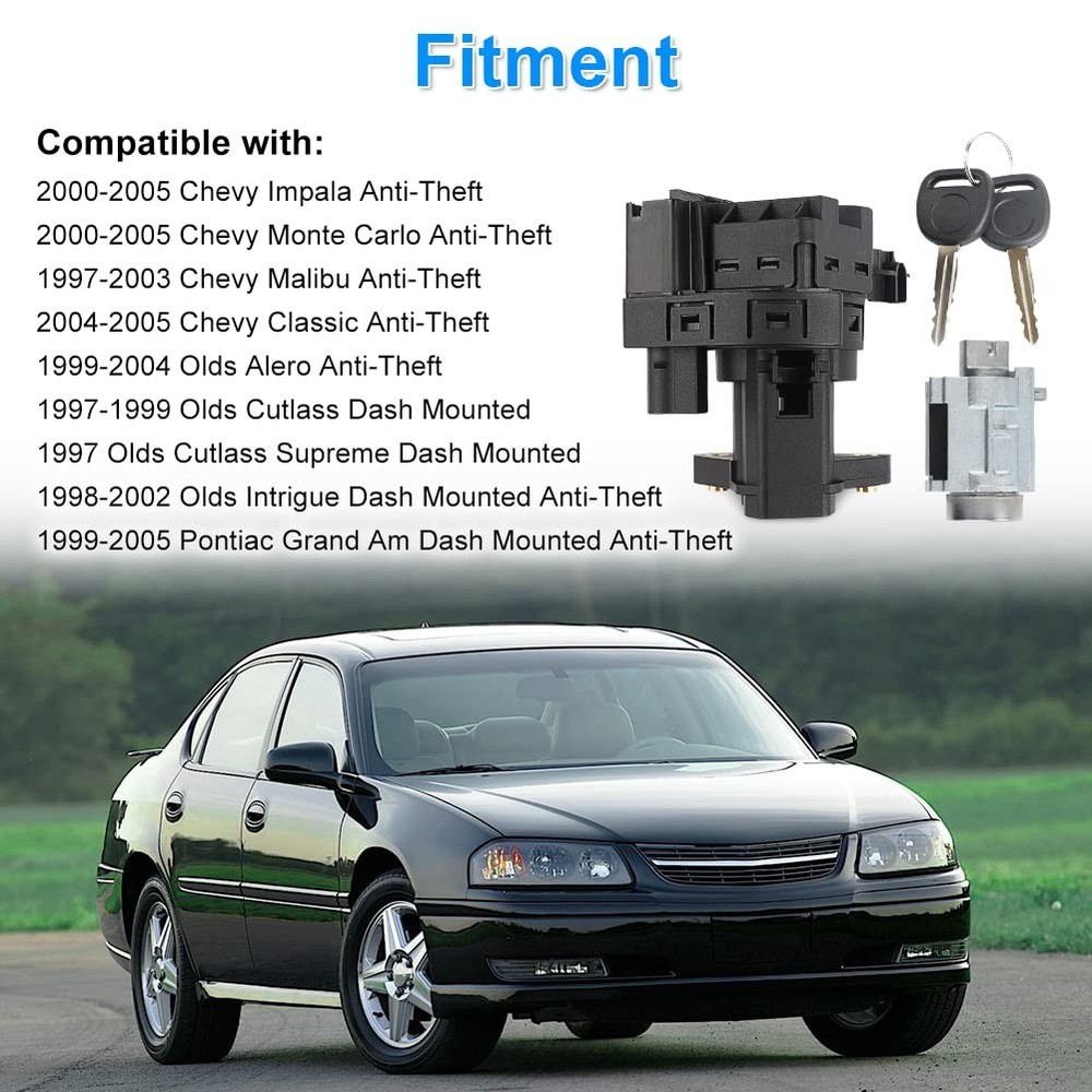 Ignition Switch Lock Cylinder with 2 Keys Compatible with 2000-2005 Chevy Impala