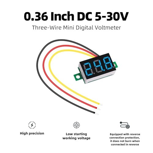 DC 0~30V Blue Digital Mini Voltmeter Three-Wire Calibratable 0.36" Blue 2 Pack
