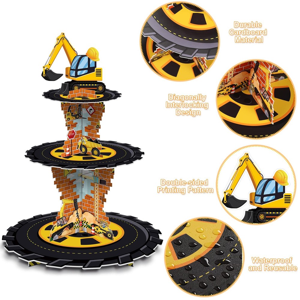 Tiamon Construction Birthday Decorations 3 Tier Construction Theme Cupcake St...