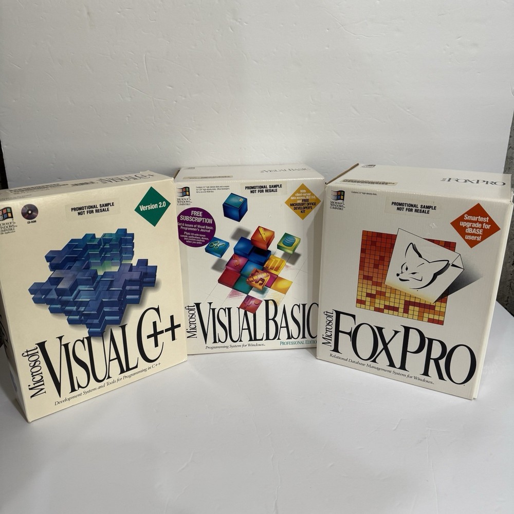 RARE Vintage Microsoft Dev Software Lot Visual Basic C++ FoxPro Promo NFR Box