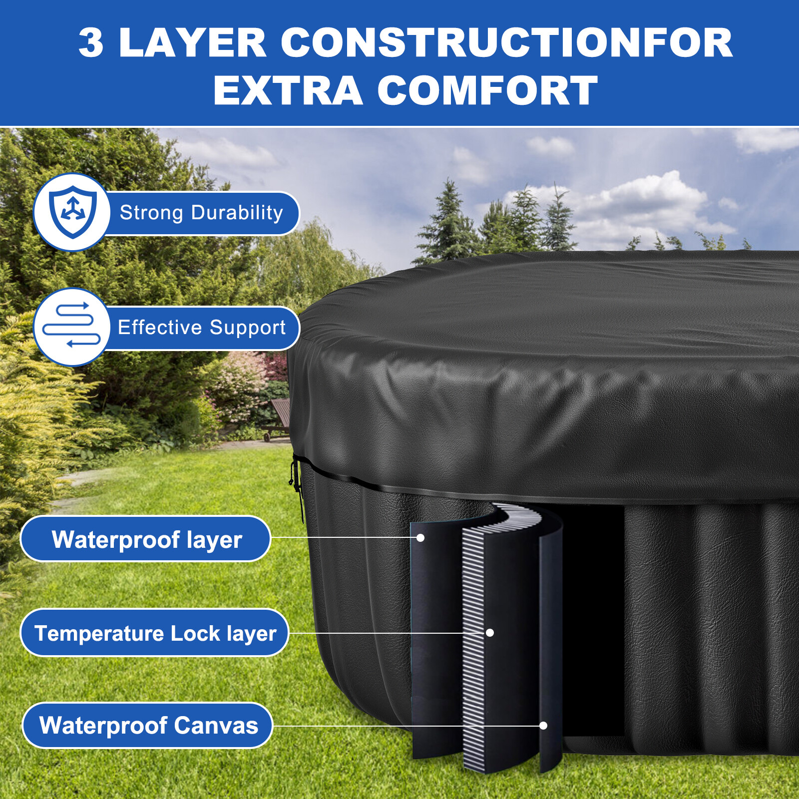 NAIZEA 240 Gallon Inflatable Hot Tub 6 Person Control Panel With 130 Bubble Jets