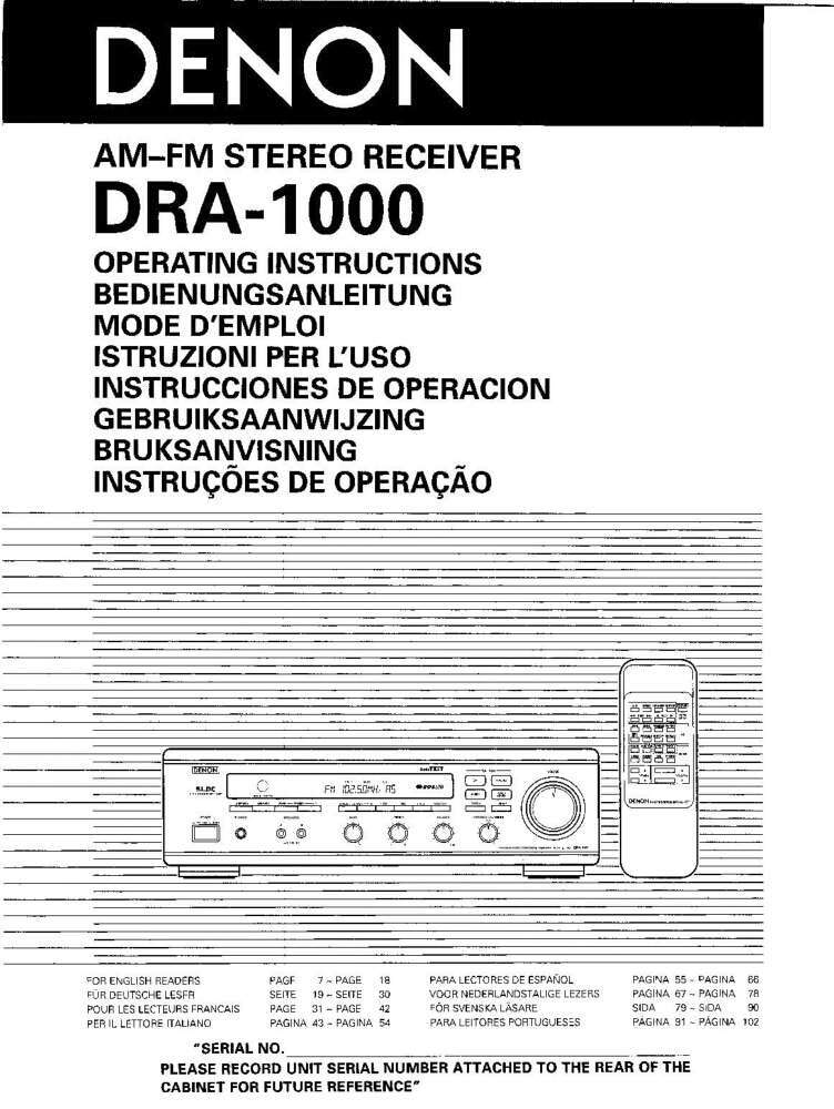 Denon DRA-1000 Reciever Owners Manual