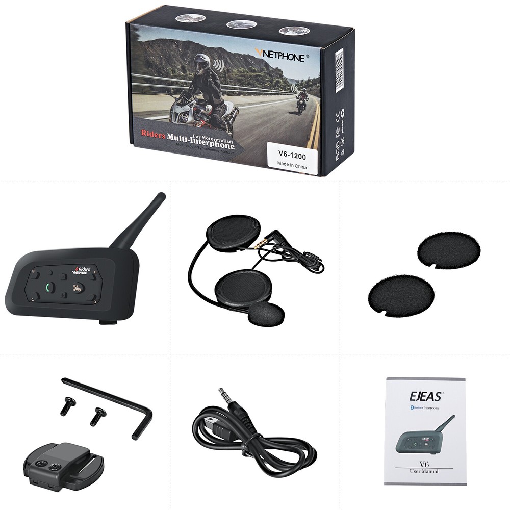 Motorcycle Helmet Bluetooth Intercom Interphone Headset Moto Intercomunicador V6