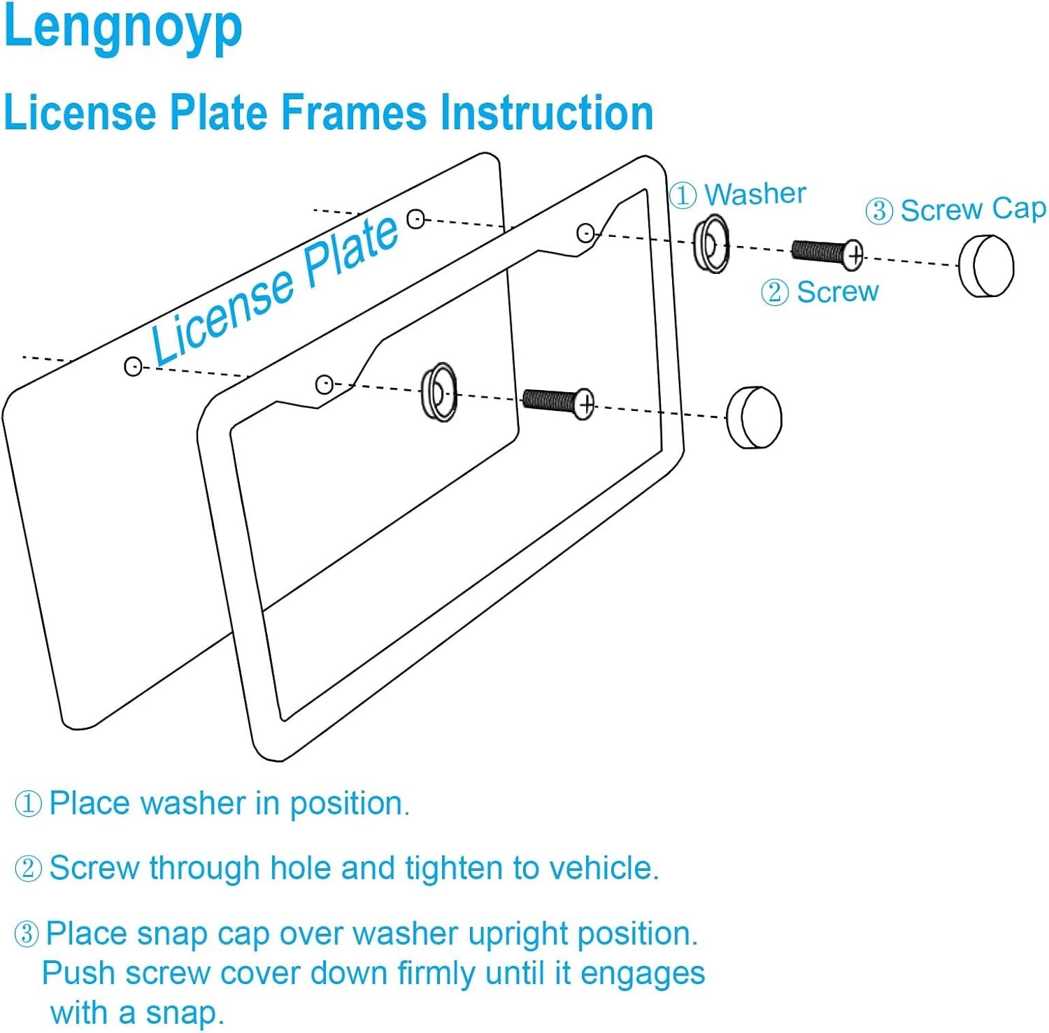 2 PCS Chrome Stainless Steel Metal License Plate Frame Tag Cover With Screw Caps