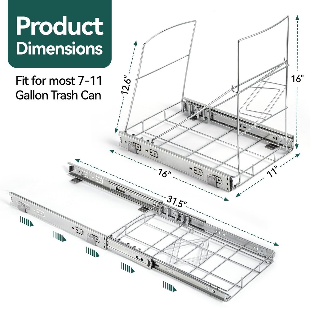 Pull Out Trash Can Under Cabinet,Adjustable Under Sink Trash Can Pull Out Kit...