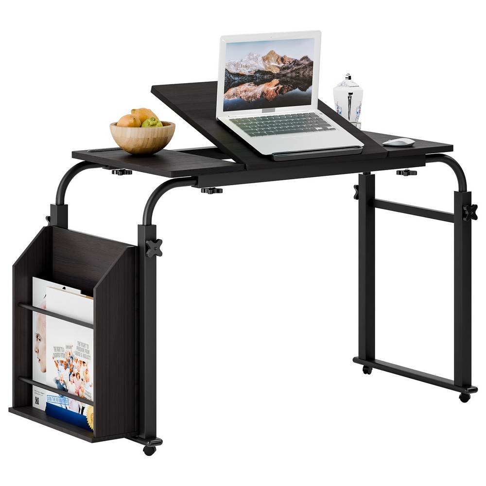 Tilt Top Overbed Table Adjustable Height Width with Wheels for Bed Use