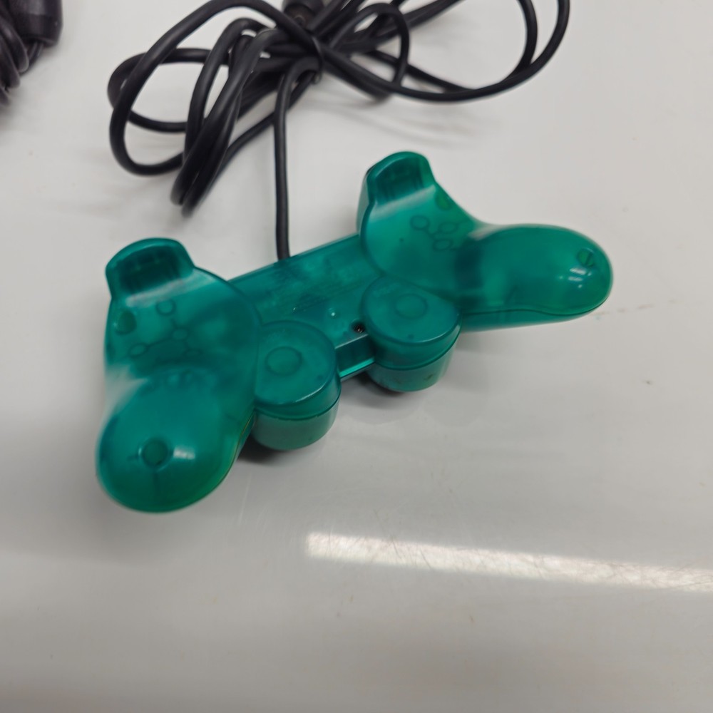 Sony SCPH-10010 Analog Controller Set Transparent Blue Green PS2 OEM Missing Cap